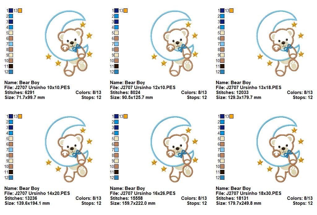 Matriz de Bordado Ursinho na Lua - Ponto Cheio