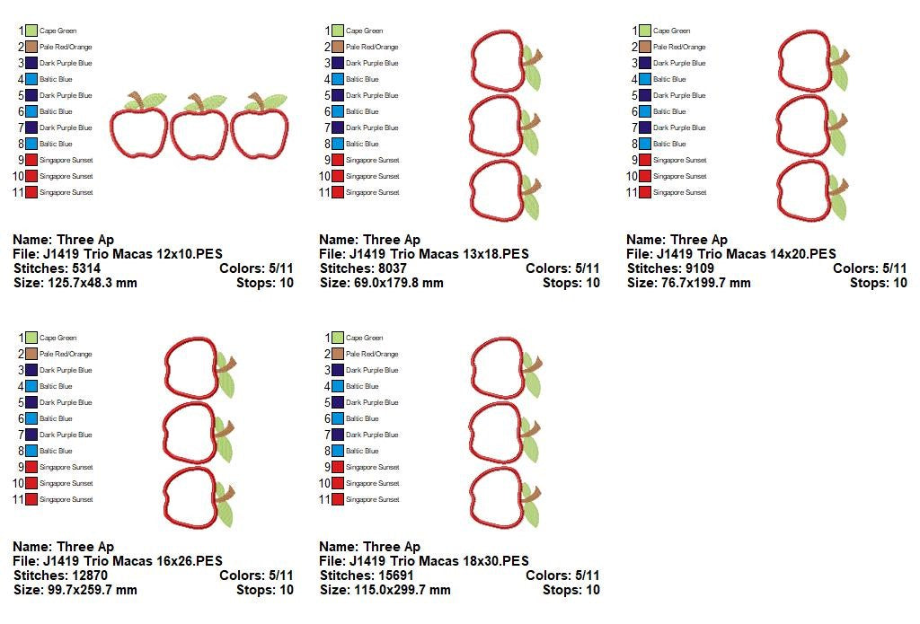 Matriz de Bordado Trio de Maçãs Charmosas – Ponto Aplique