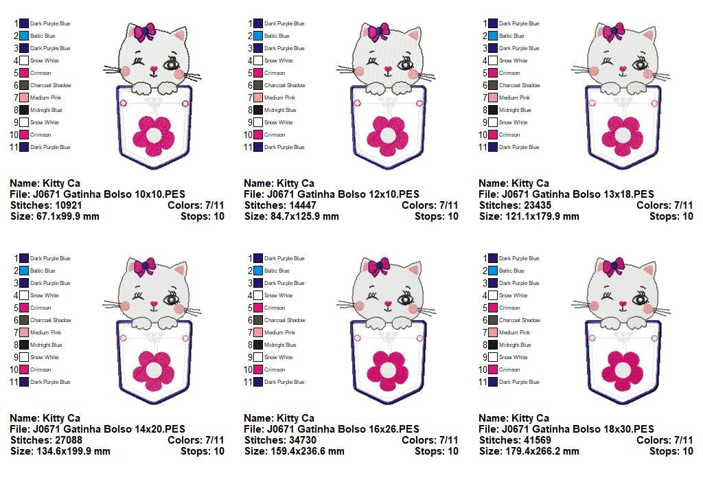 Matriz de Bordado Gatinha Charmosa com Laço e Bolso Floral – Aplique