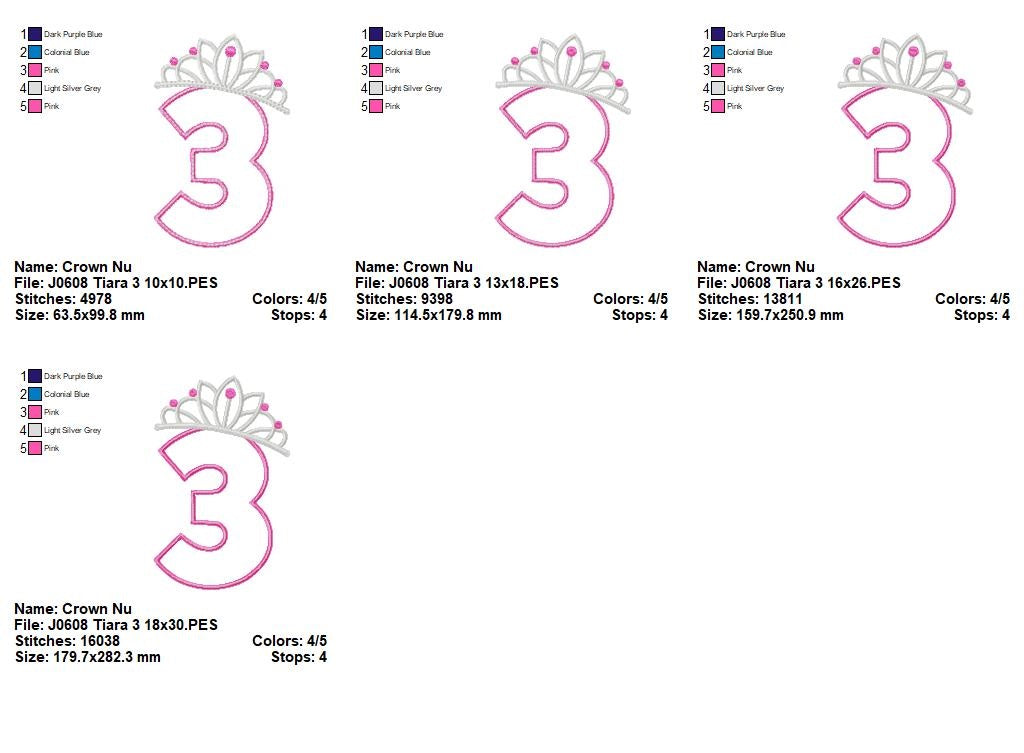 Matriz de Bordado Número Três Princesa – Aplique