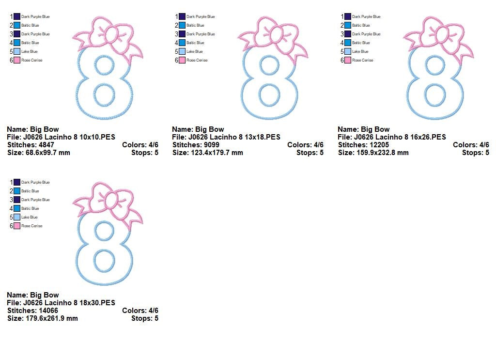 Matriz de Bordado Número 8 Decorado com Laço – Aplique