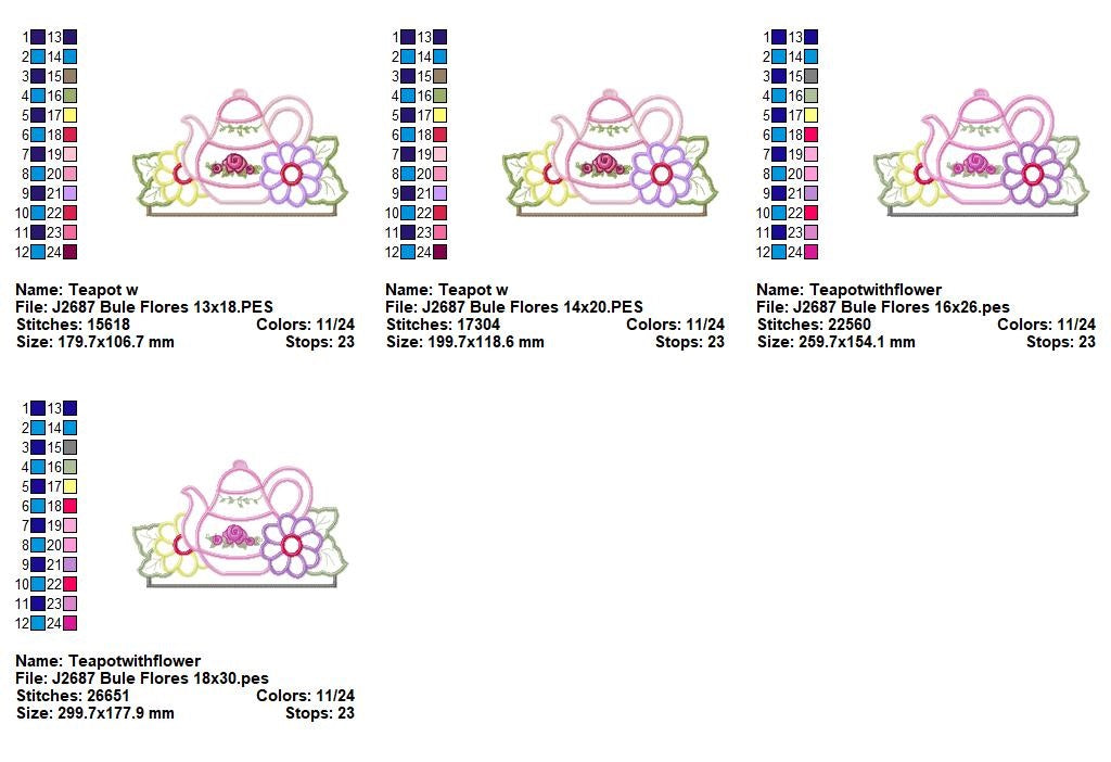 Matriz de Bordado Bule Charmoso com Florzinhas – Aplique