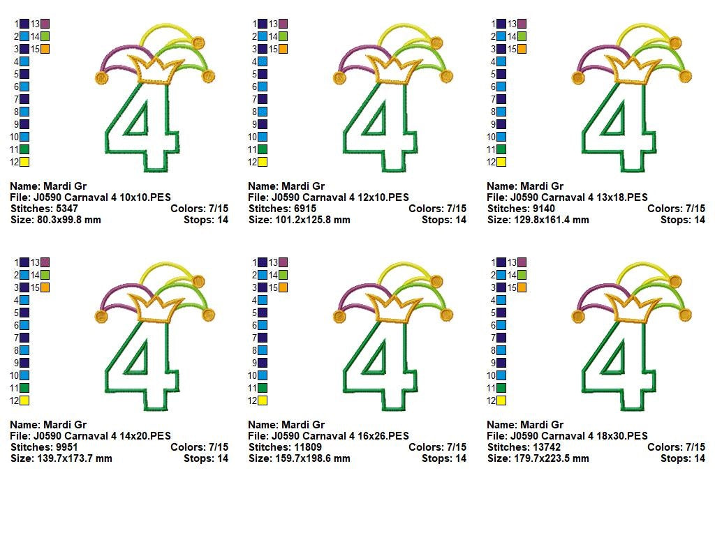 Matriz de Bordado Carnaval Número 4 com Chapéu Divertido – Aplique