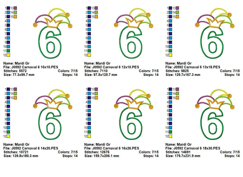 Matriz de Bordado Carnaval Número 6 com Chapéu Divertido – Aplique