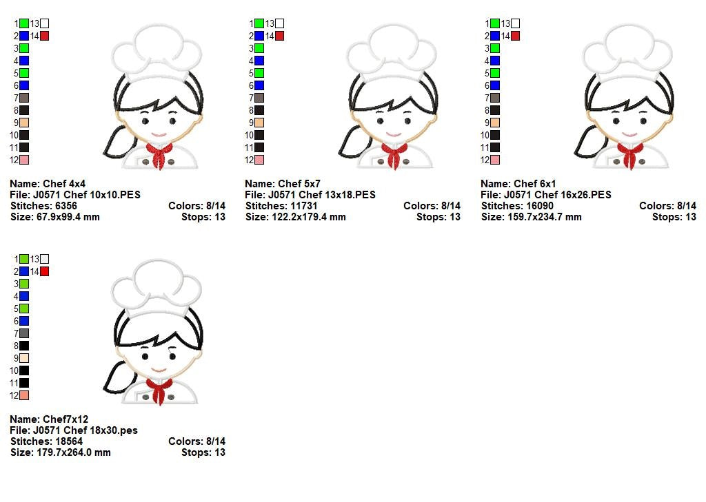 Matriz de Bordado Chef de Cozinha Menina Fofa – Aplique