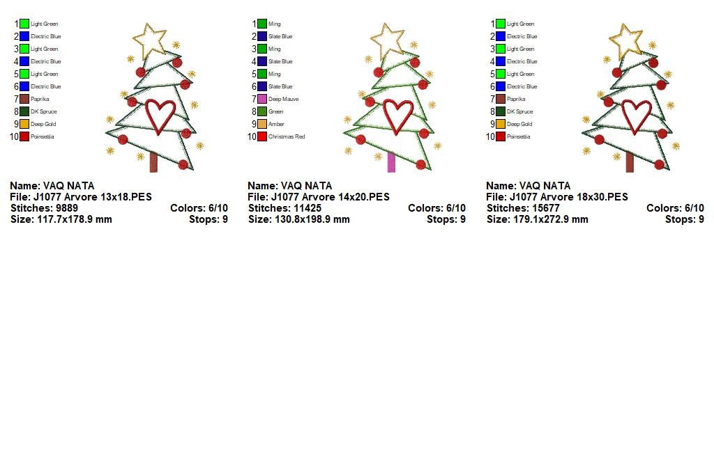 Matriz de Bordado Árvore Natalina com Coração Fofo – aplique