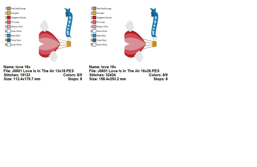 Matriz de Bordado Balão Coração com Faixa “Love is in the Air” – Ponto Cheio