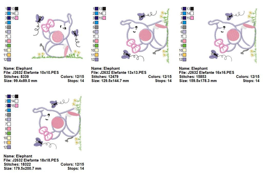 Matriz de Bordado Elefantinha com Borboletas – Aplique