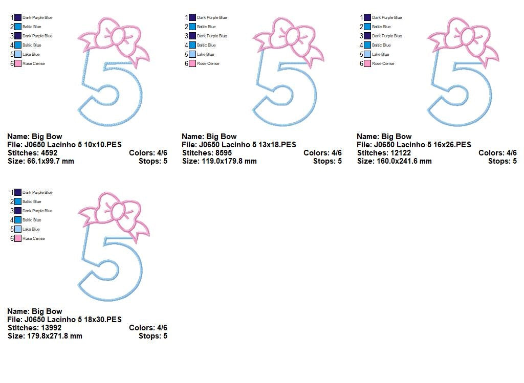 Matriz de Bordado Número 5 com Lacinho Fofo – Ponto Aplique