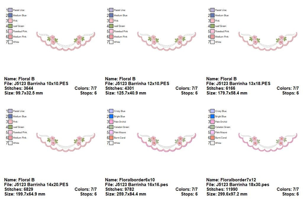 Matriz de Bordado Barrinha Floral Delicada com Flores – Ponto Satim