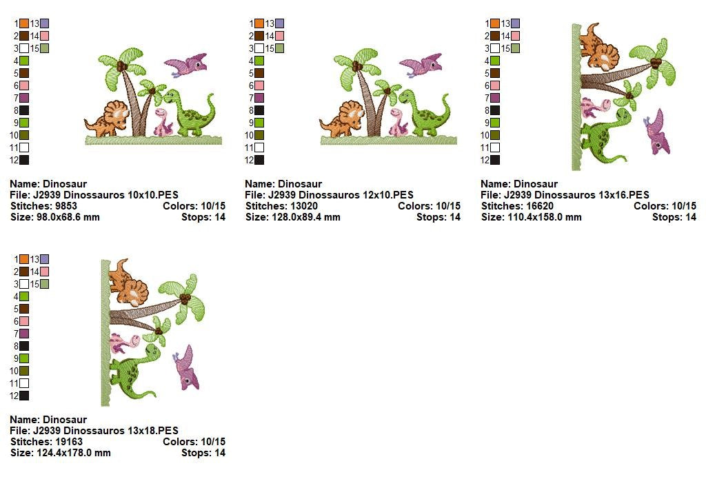 Matriz de Bordado Dinossauros na Floresta – Ponto Sketch