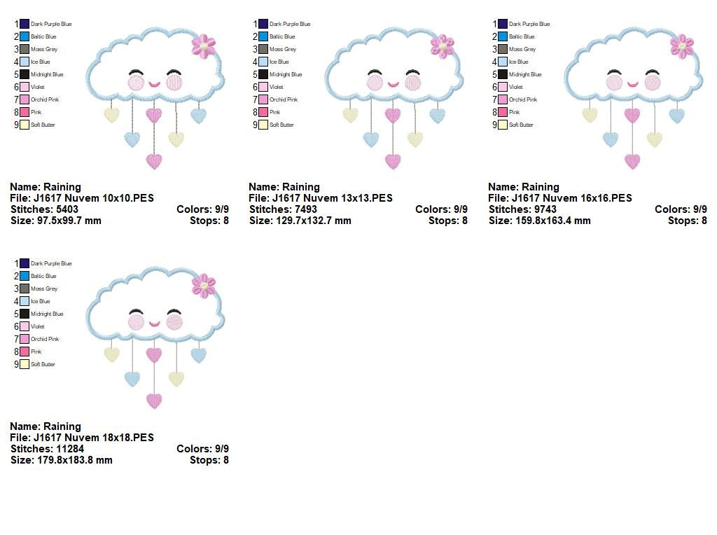 Matriz de Bordado Nuvem Fofa com Corações – Aplique