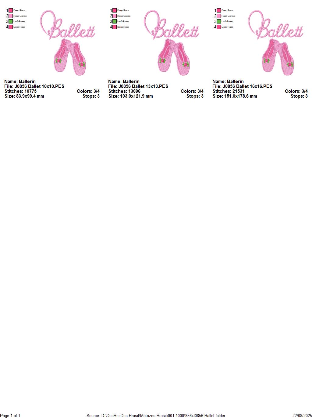 Matriz de Bordado Ballet com Sapatilhas de Dança – Ponto Cheio