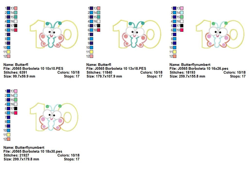 Matriz de Bordado Número 10 com Borboletinha Fofa – Aplique