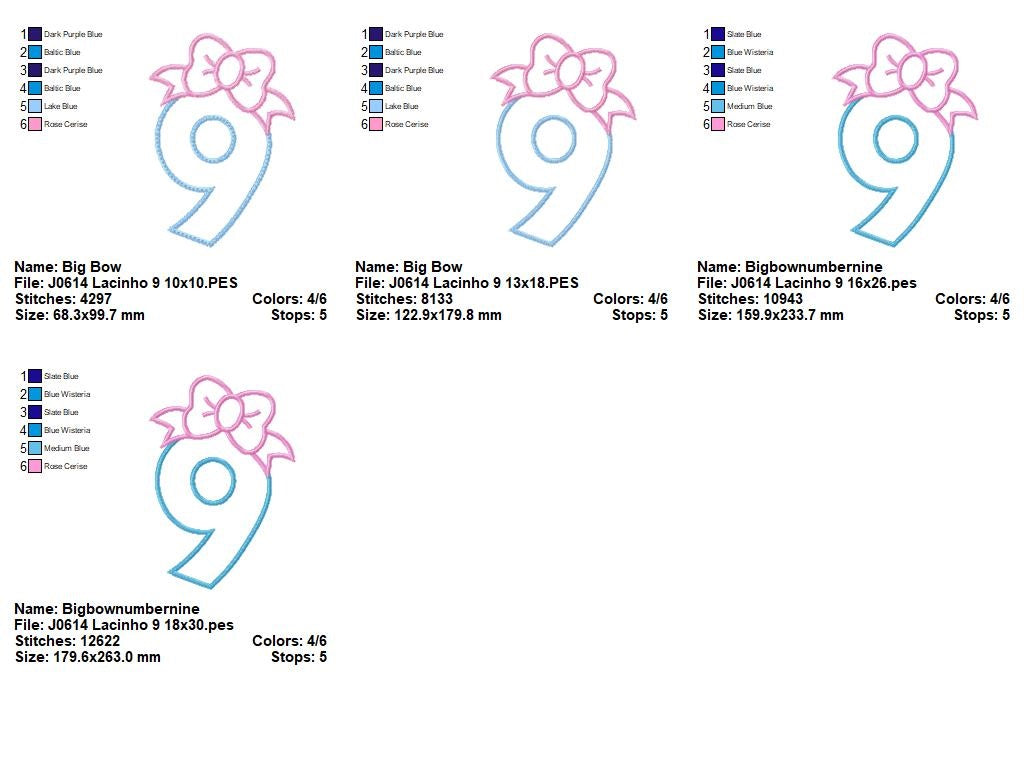 Matriz de Bordado Número 9 com Laço Fofo – Aplique