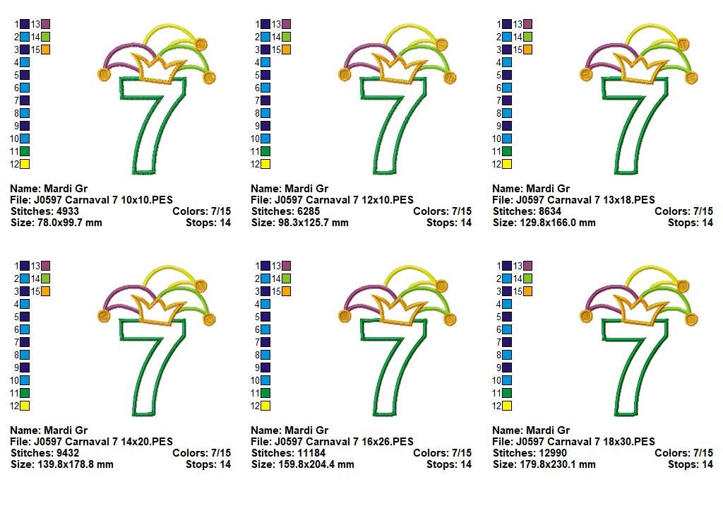 Matriz de Bordado Carnaval Número 7 com Chapéu Divertido – Aplique