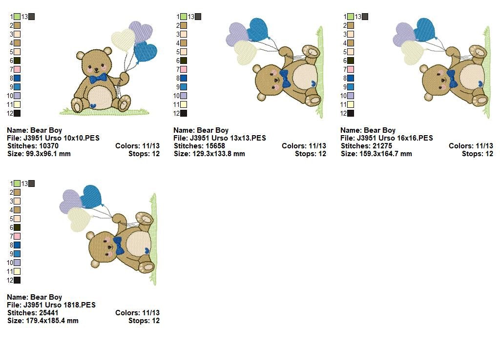 Matriz de Bordado Ursinho com Balões – Ponto Cheio