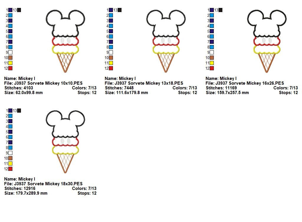 Matriz de Bordado Sorvete do Mickey divertido – Aplique
