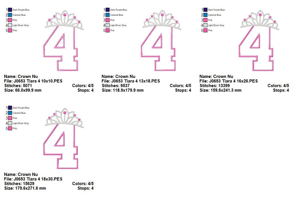 Matriz de Bordado Número 4 com Tiara de Princesa – Ponto Aplique