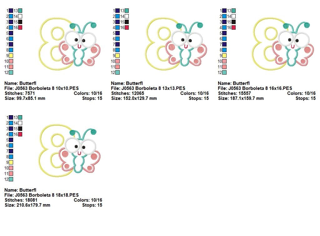 Matriz de Bordado Número 8 com Borboletinha Fofa – Aplique