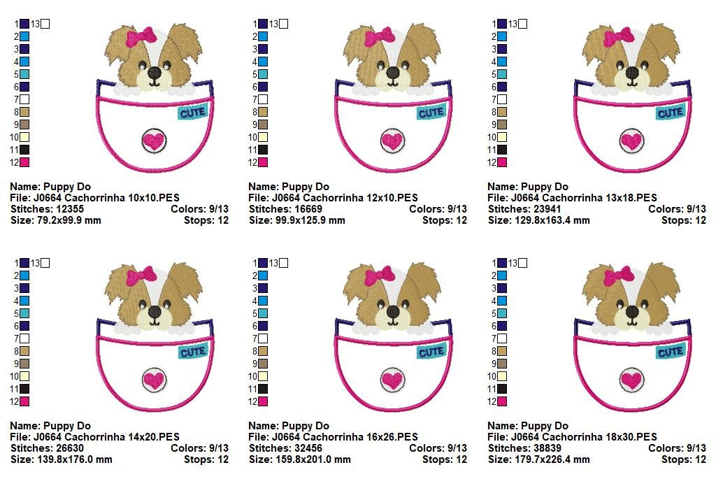 Matriz de Bordado Cachorrinha Fofa no Bolso – Ponto Aplique