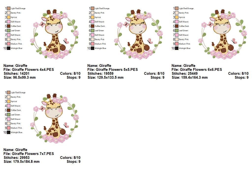 Matriz de Bordado Girafinha Encantadora na Guirlanda – Ponto Cheio