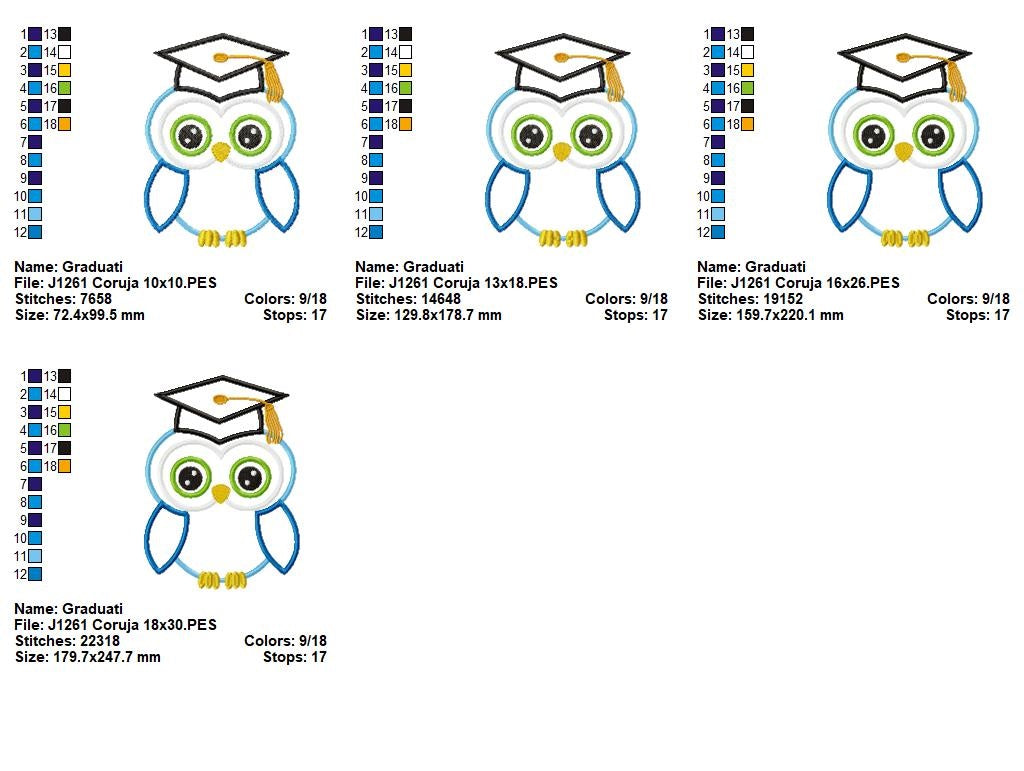 Matriz de Bordado Coruja Fofa Formanda – Aplique