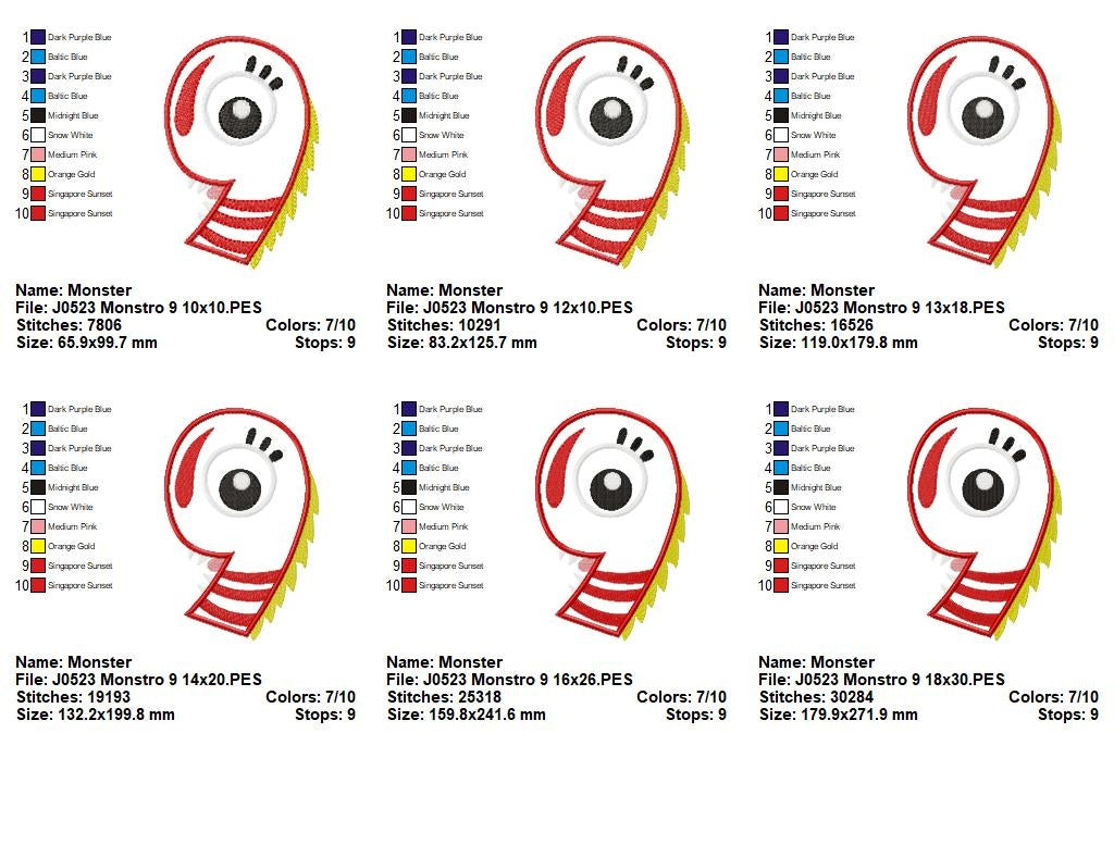 Matriz de Bordado Monstrinho Número 9 Divertido – Aplique