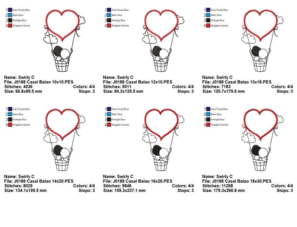 Matriz de Bordado Casal Apaixonado no Balão – Aplique