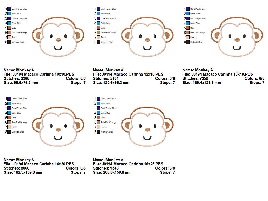 Matriz de Bordado Macaco Baby com Carinha Meiga – Aplique
