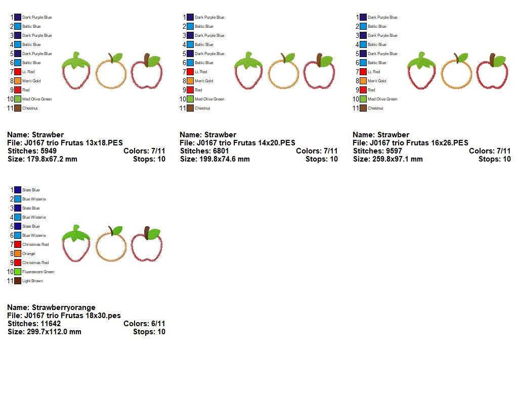 Matriz de Bordado Morango, Laranja e Maçã – Aplique ZigZag