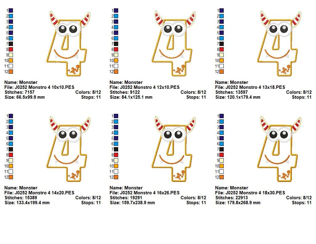 Matriz de Bordado Números 0 a 9 Monstrinhos Divertidos – Aplique