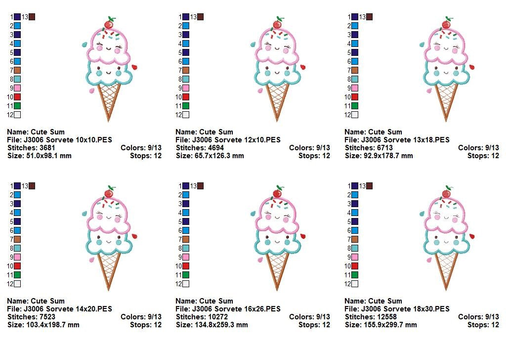 Matriz de Bordado Sorvete de Dois Sabores Sorridentes – Aplique