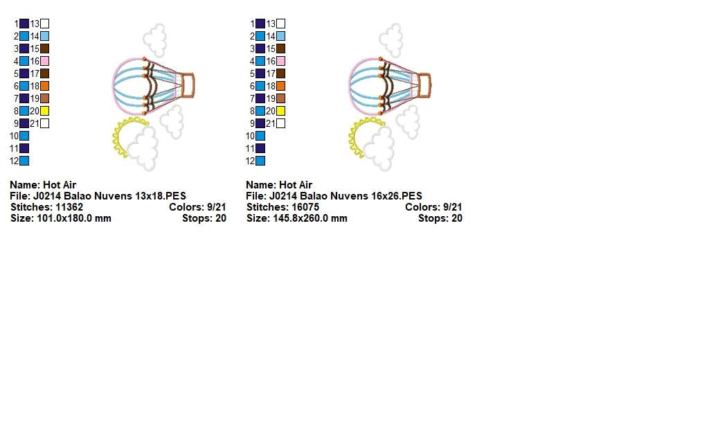 Matriz de Bordado Balão no Céu com Nuvens e Sol – Aplique