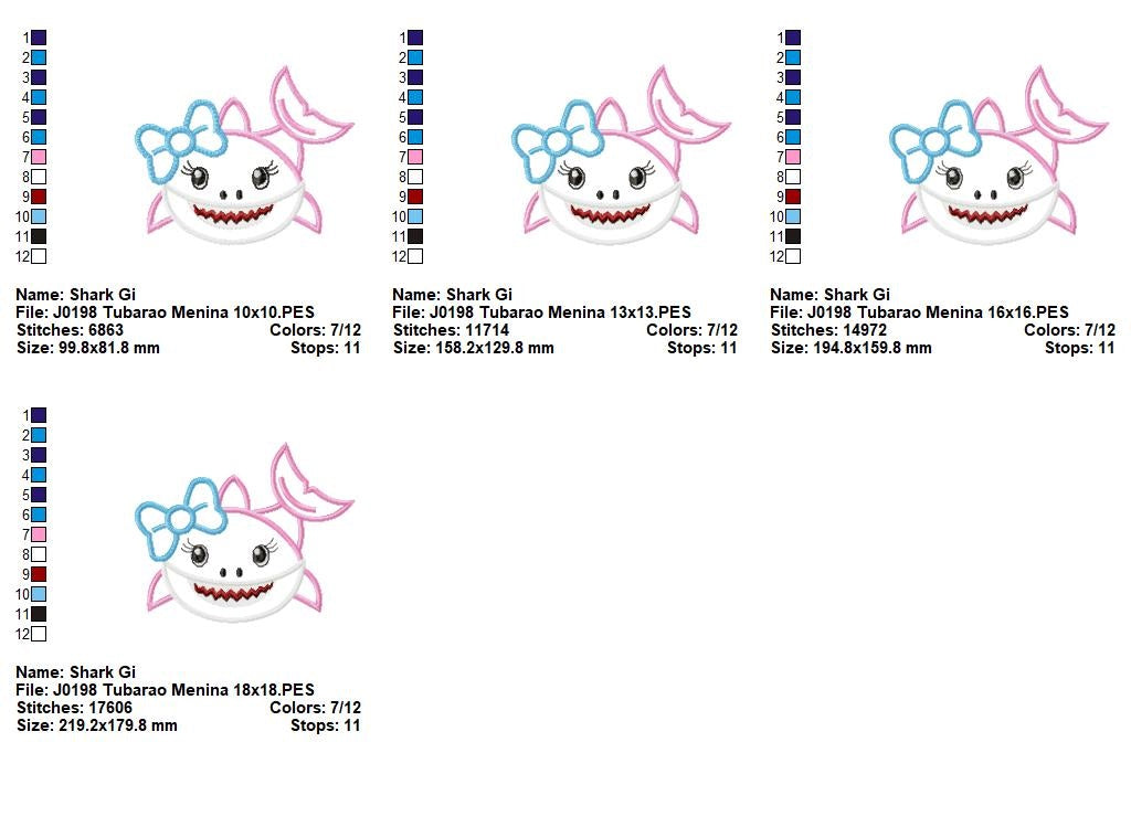 Matriz de Bordado Tubarão Fofinha com Laço – Aplique