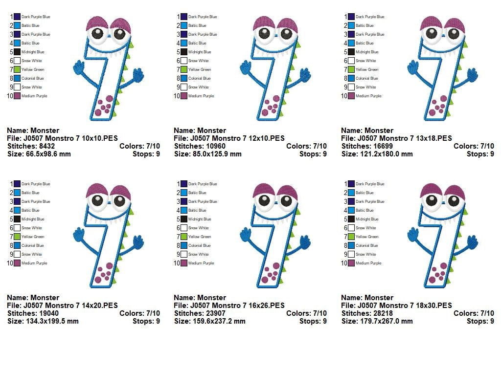 Matriz de Bordado Monstrinho Número 7 Alegre – Aplique