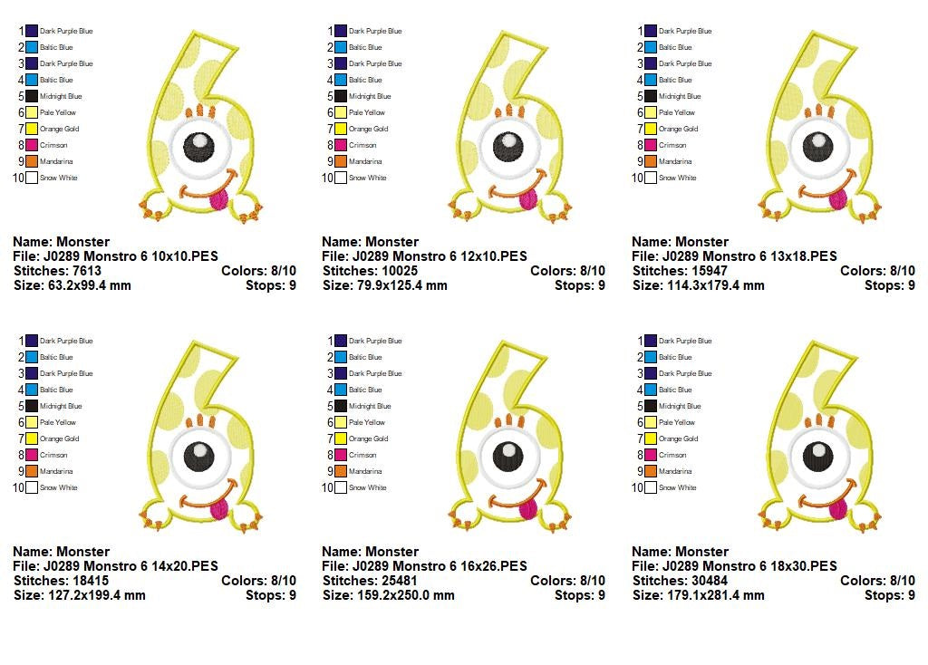 Matriz de Bordado Monstrinho Número 6 Fofinho – Aplique