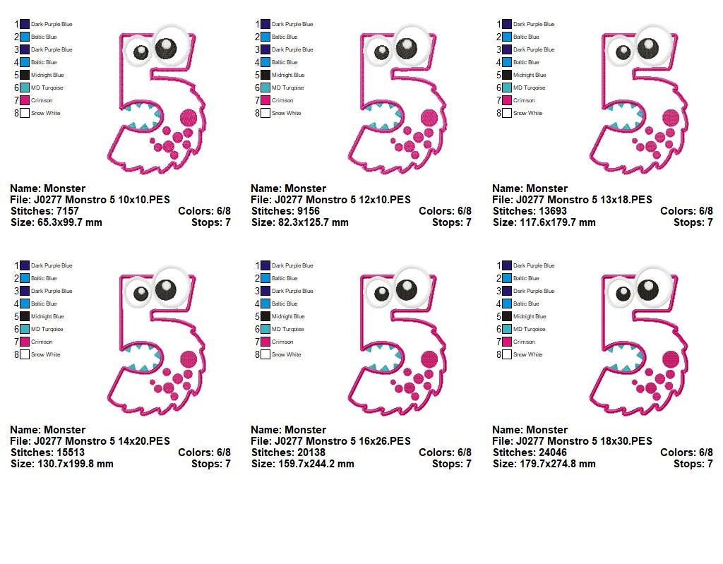 Matriz de Bordado Números 0 a 9 Monstrinhos Divertidos – Aplique