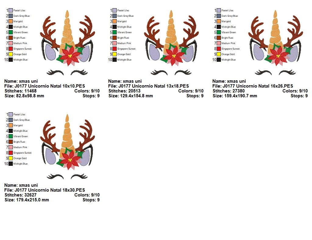Matriz de Bordado Unicórnio Natalino com Galhos de Rena – Ponto Cheio