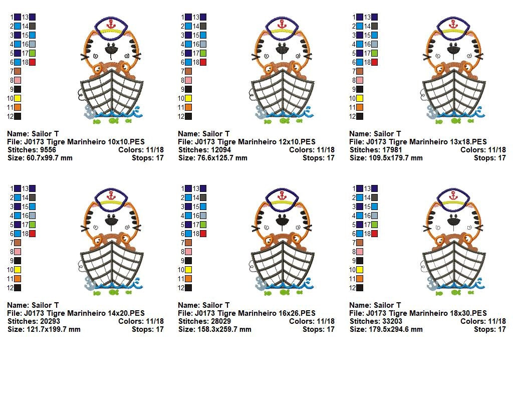 Matriz de Bordado Tigrinho Marinheiro no Barco – Aplique
