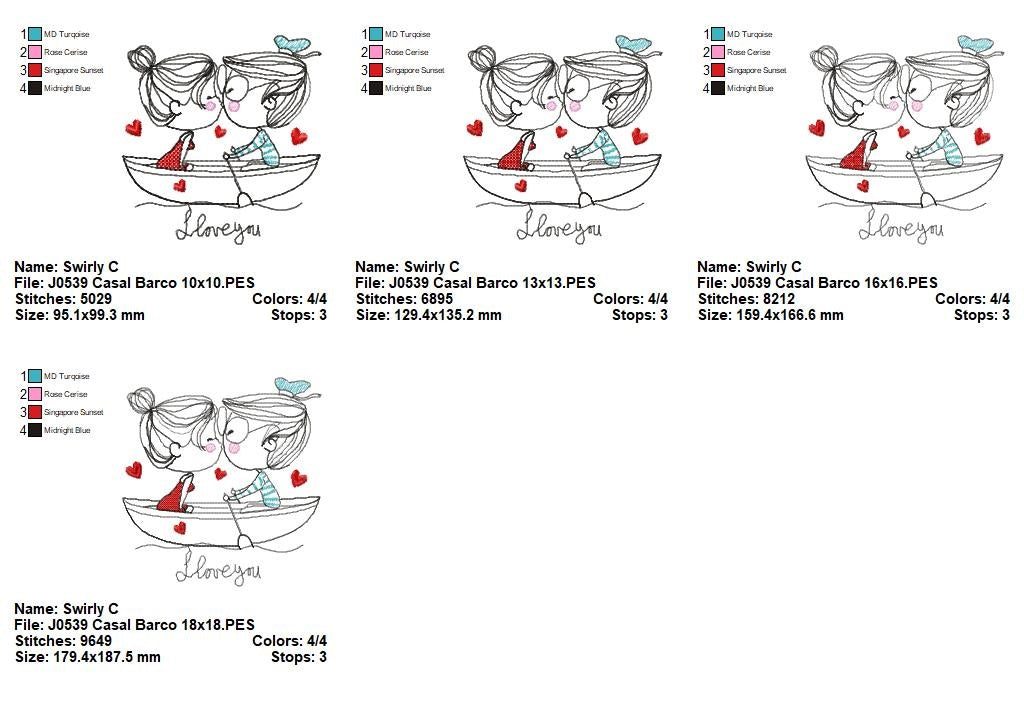 Matriz de Bordado Casal Apaixonado no Barquinho – Redwork
