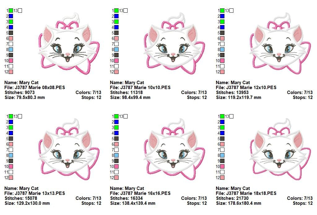 Matriz de Bordado Gatinha Marie Fofa com Laço – Aplique