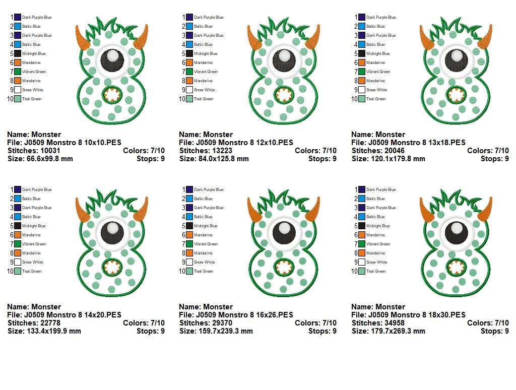 Matriz de Bordado Números 0 a 9 Monstrinhos Divertidos – Aplique
