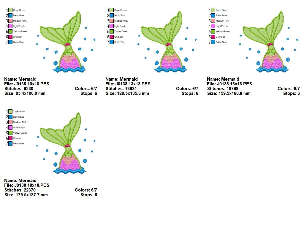 Matriz de Bordado Calda de Sereia Colorida com Bolhas – Ponto Cheio