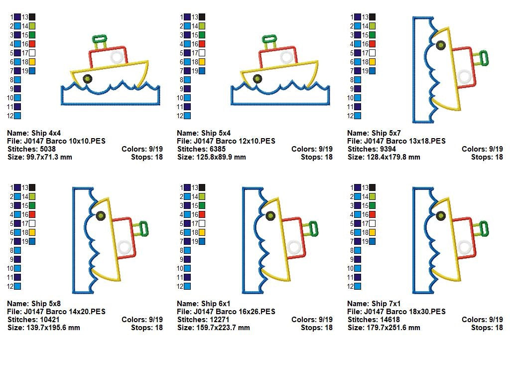 Matriz de Bordado Barquinho Colorido nas Ondas – Aplique